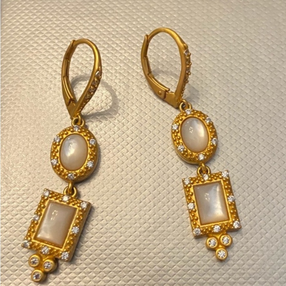 Freida Rothman Sterling Silver w/gold overlay, mother of pearl dangle earrings